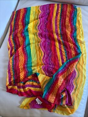 VTG Gottex Made in Israel Sheer Multicolor Sarong Pareo Oversized Wrap Scarf